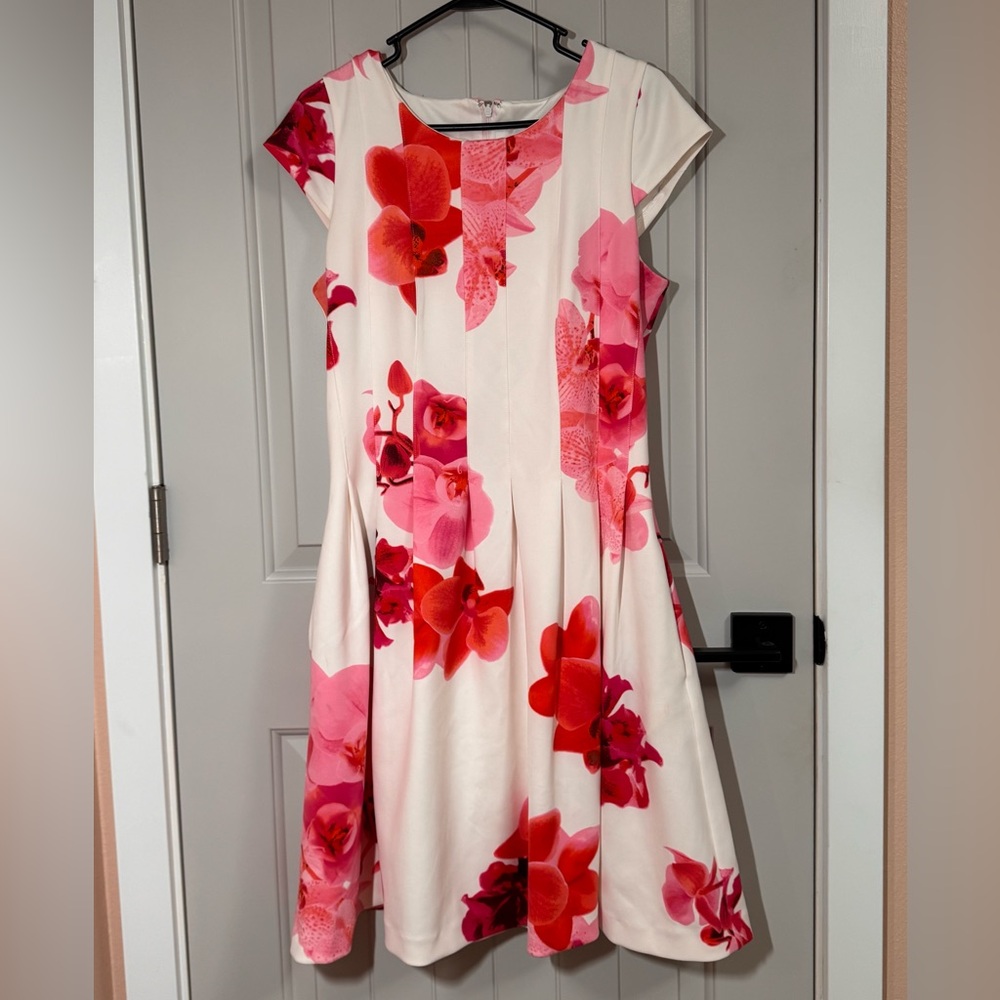 Calvin Klein Vibrant Pink and White Floral Dress